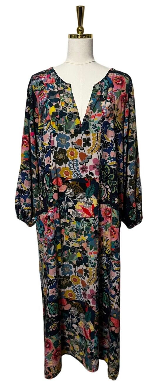 Johnny Was Layla Puff Sleeve Maxi Cover-Up Dress Floral Print Rayon Size 1X